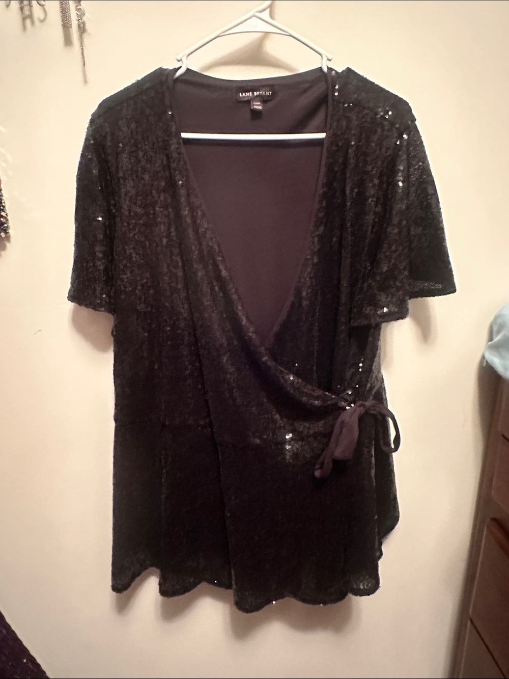 Lane Bryant Black Sequin Wrap Blouse